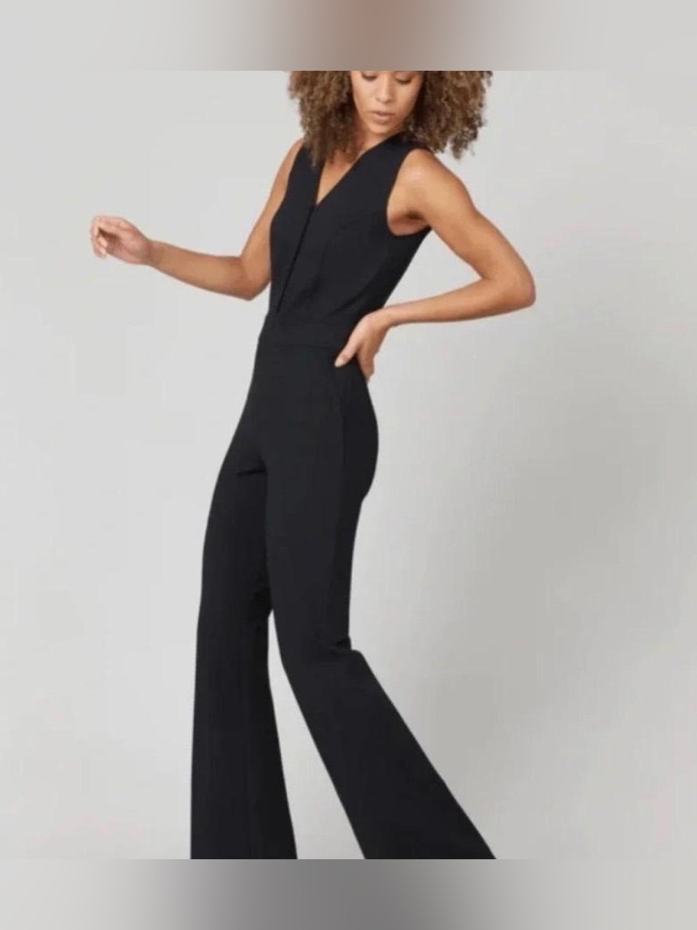 Spanx The Perfect Sleeveless Jumpsuit Classic Black Flare Leg M (short/petite) - Picture 3 of 14